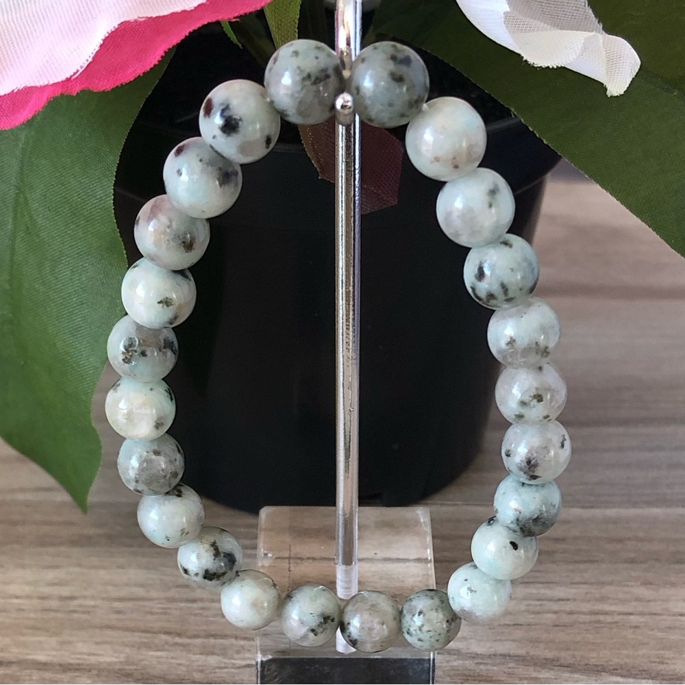 Kiwi Jasper Natural Stone Beads Stretchable Bracelet 7" - 8mm Beads Best Gift